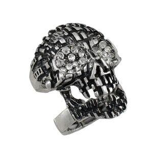 Silvertone Skull Armor Ring with Rhinestone Eyes